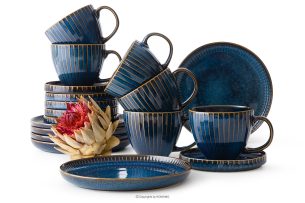 AD STRIPES, https://konsimo.de/kollektion/ad-stripes/ Kaffeeservice Cappuccino 6 Personen (18 tlg.) aus reaktivem Porzellan dunkelblau marineblau - Foto