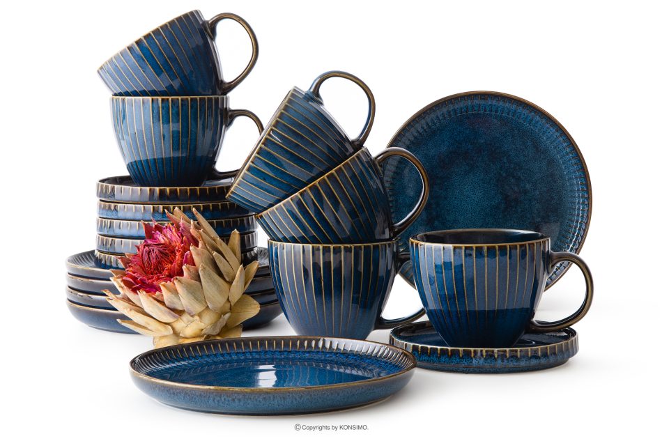 AD STRIPES Kaffeeservice Cappuccino 6 Personen (18 tlg.) aus reaktivem Porzellan dunkelblau marineblau - Foto 0