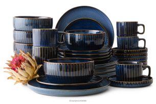 AD STRIPES, https://konsimo.de/kollektion/ad-stripes/ Kaffee- und Tafelservice 6 Personen (30 Stück) aus reaktivem Porzellan dunkelblau marineblau - Foto