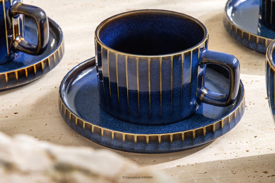 AD STRIPES Kaffee- und Tafelservice 6 Personen (30 Stück) aus reaktivem Porzellan dunkelblau marineblau - Foto 19