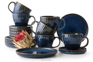 Teeservice 6 Personen (18 tlg.) aus reaktivem Porzellan dunkelblau