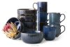 AD STRIPES Frühstücksset 6 Personen (12 tlg.) aus reaktivem Porzellan dunkelblau marineblau - Foto 1