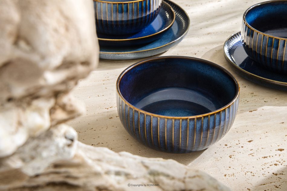 AD STRIPES Frühstücksset 6 Personen (18 tlg.) aus reaktivem Porzellan dunkelblau marineblau - Foto 12