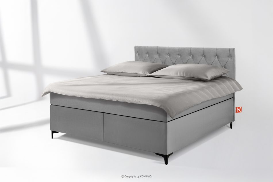 ARDEA Boxspringbett in Velourstoff mit abnehmbarem Matratzenbezug 160 cm hellgrau hellgrau - Foto 1