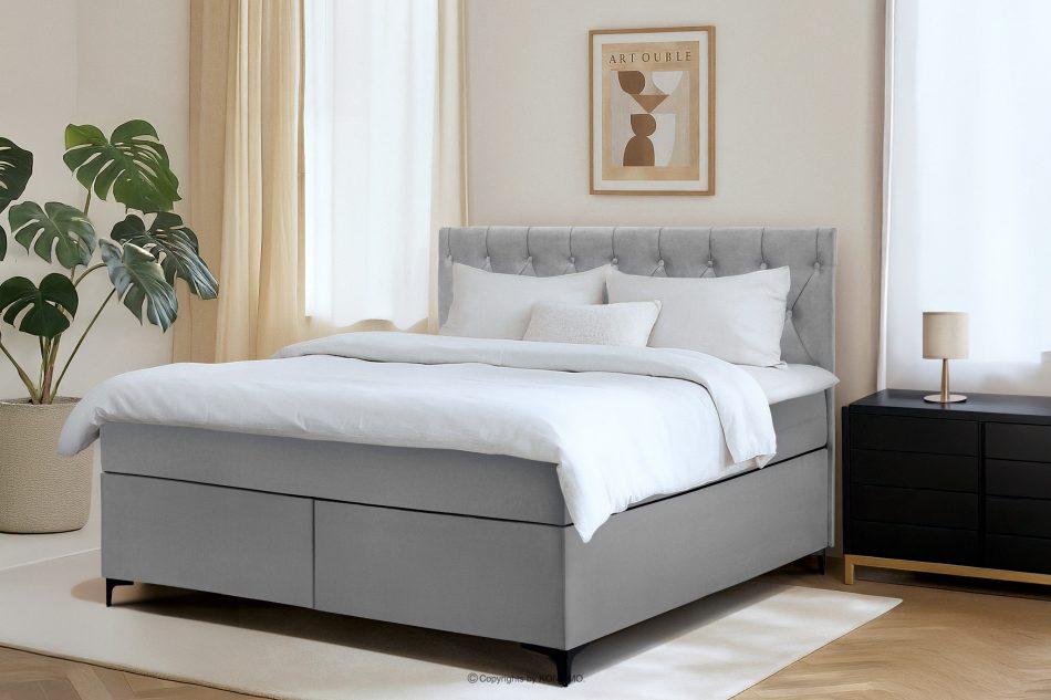 ARDEA Boxspringbett in Velourstoff mit abnehmbarem Matratzenbezug 160 cm hellgrau hellgrau - Foto 12