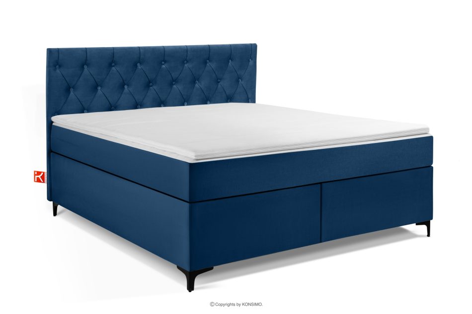 ARDEA Boxspringbett in Velourstoff mit abnehmbarem Matratzenbezug 160 cm marineblau marineblau - Foto 0