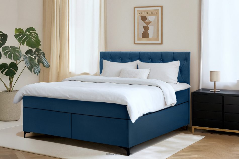 ARDEA Boxspringbett in Velourstoff mit abnehmbarem Matratzenbezug 160 cm marineblau marineblau - Foto 12