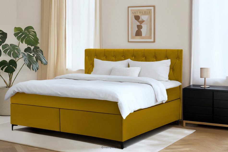 ARDEA Boxspringbett  Bonellfedern Veloursstoff 180 cm gelb gelb - Foto 12