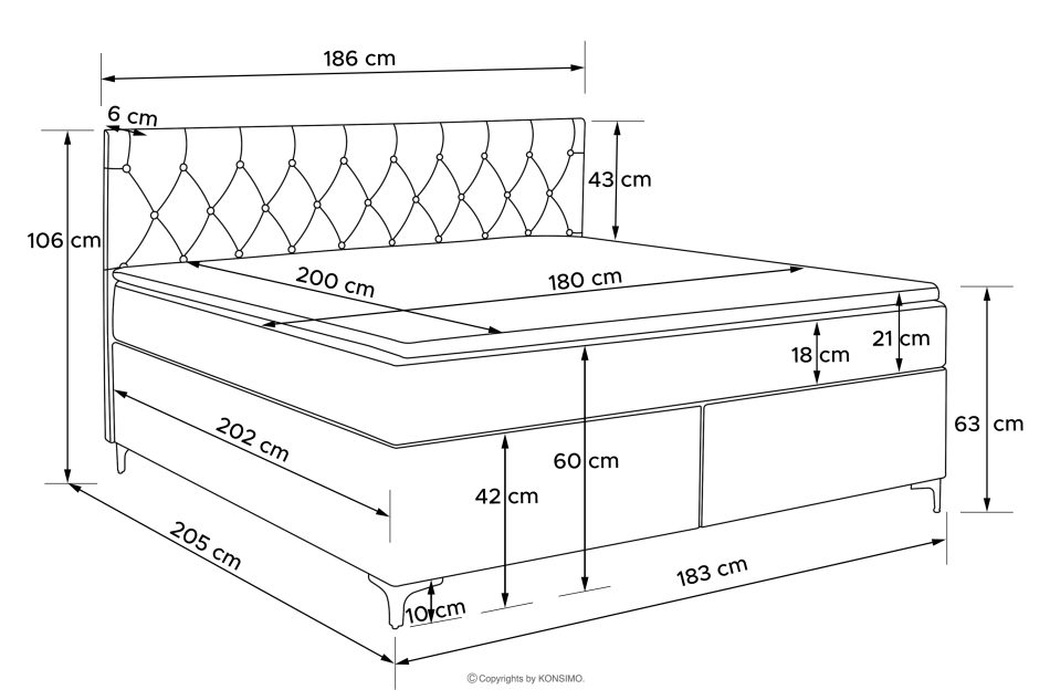 ARDEA Boxspringbett mit abnehmbarem Matratzenbezug 180 cm anthrazit anthrazit - Foto 13