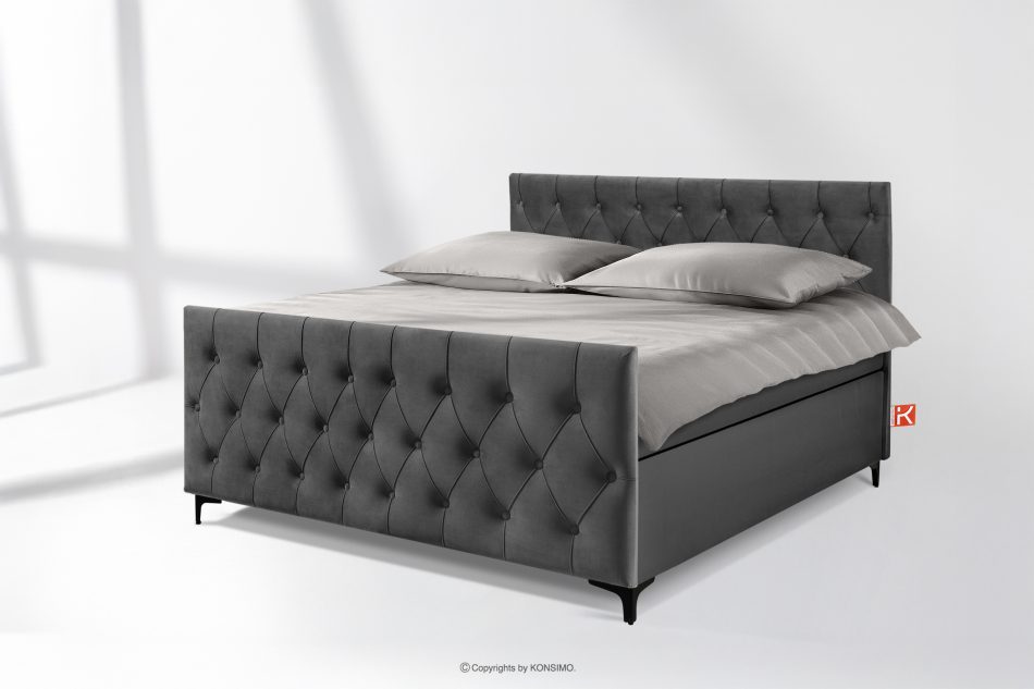 ARDEA Boxspringbett mit abnehmbarem Matratzenbezug 160 cm Velours anthrazit anthrazit - Foto 1