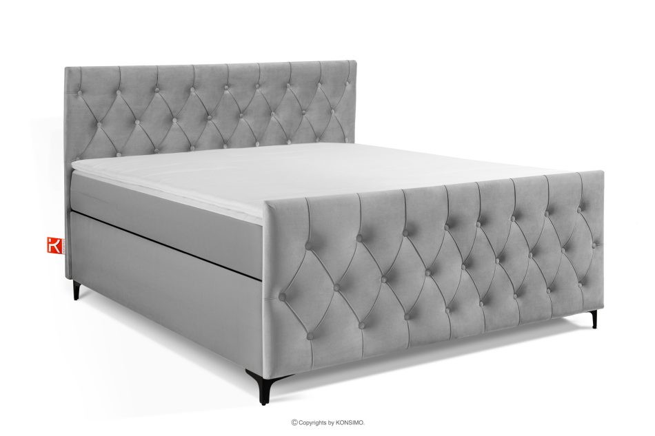 ARDEA Boxspringbett mit abnehmbarem Matratzenbezug 160 cm Velours hellgrau hellgrau - Foto 0