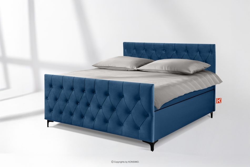 ARDEA Boxspringbett mit abnehmbarem Matratzenbezug 160 cm Velours marineblau marineblau - Foto 1