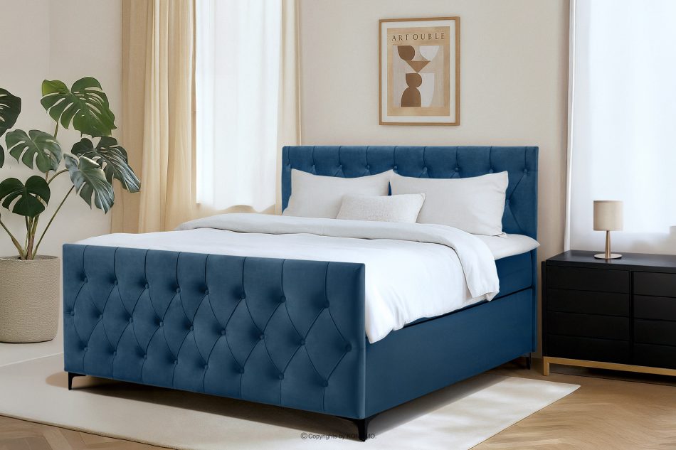 ARDEA Boxspringbett mit abnehmbarem Matratzenbezug 160 cm Velours marineblau marineblau - Foto 12