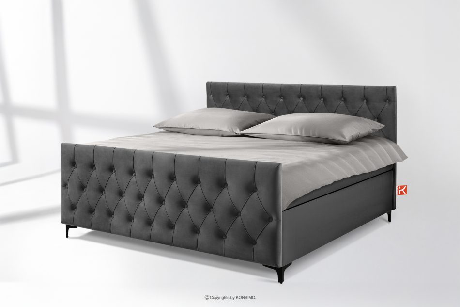 ARDEA Boxspringbett mit abnehmbarem Matratzenbezug 180 cm Velours anthrazit anthrazit - Foto 1