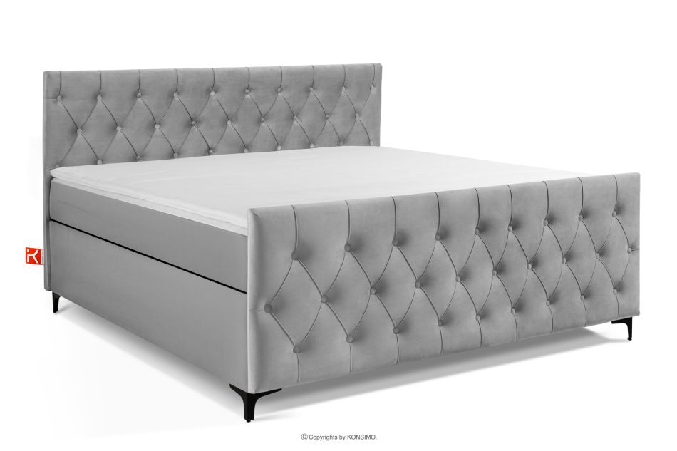 ARDEA Boxspringbett mit abnehmbarem Matratzenbezug 180 cm Velours hellgrau hellgrau - Foto 0