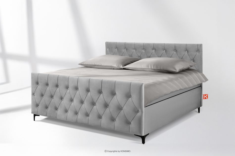 ARDEA Boxspringbett mit abnehmbarem Matratzenbezug 180 cm Velours hellgrau hellgrau - Foto 1