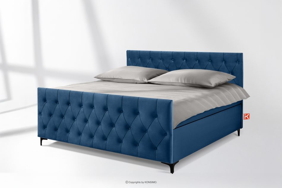 ARDEA Boxspringbett mit Matratze und Komfortschaumtopper 180 cm navy blau Velours marineblau - Foto 1