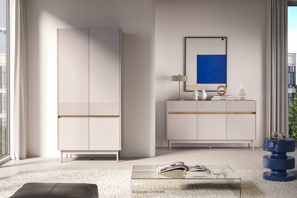 NALIA Eleganter kannelierter Schrank creme/eiche Creme/Eiche - Foto 6