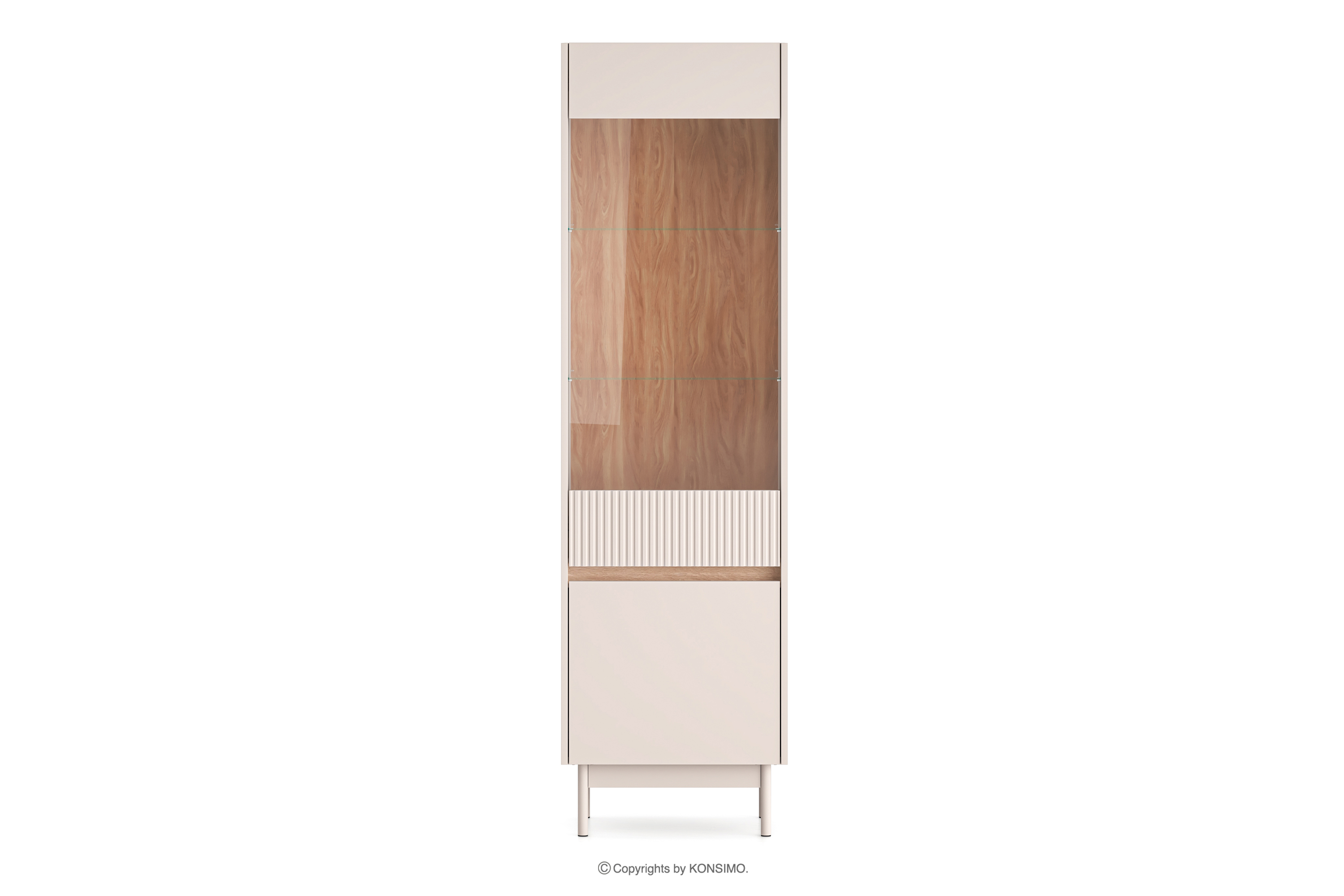 Elegante geriffelte Vitrine creme/eiche