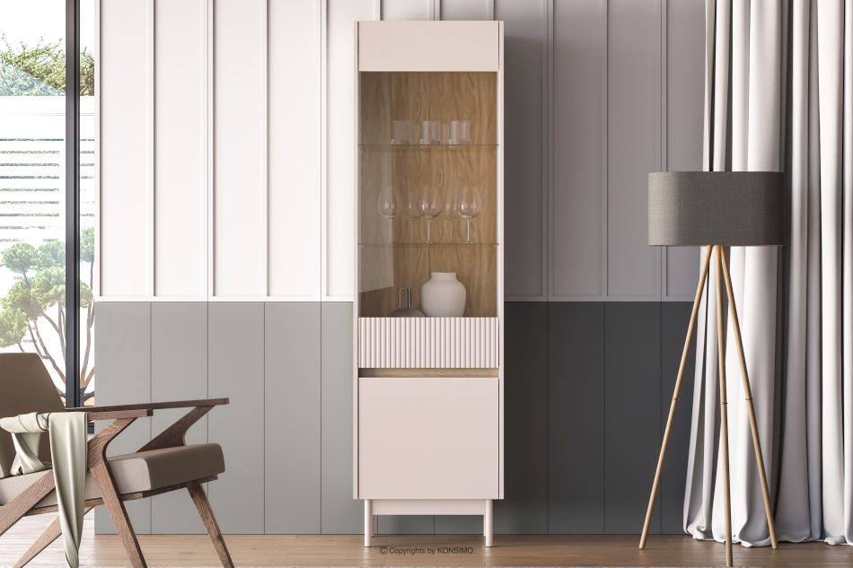 NALIA Elegante geriffelte Vitrine creme/eiche Creme/Eiche - Foto 1