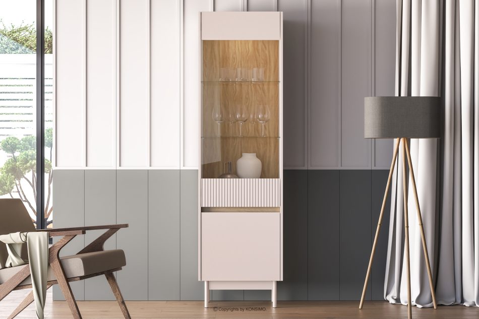 NALIA Elegante geriffelte Vitrine creme/eiche Creme/Eiche - Foto 6