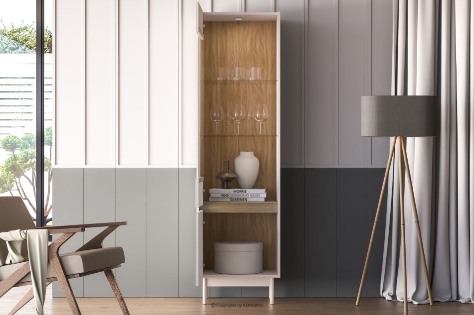 NALIA Elegante geriffelte Vitrine creme/eiche Creme/Eiche - Foto 7