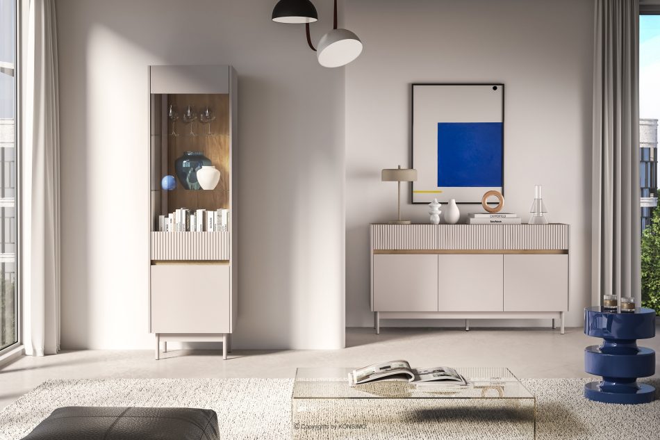 NALIA Elegante geriffelte Vitrine creme/eiche Creme/Eiche - Foto 9