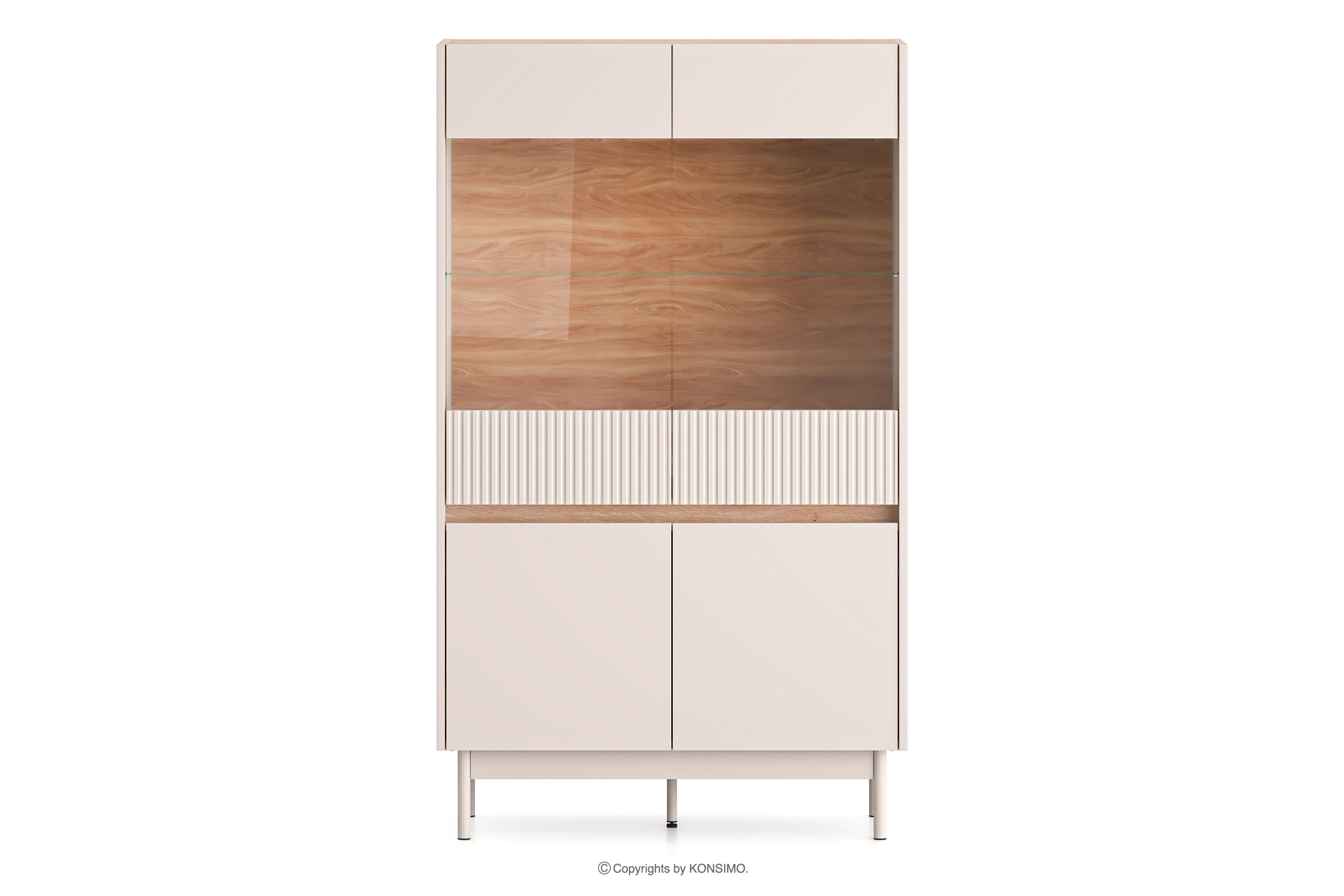 Elegante große geriffelte Vitrine creme/eiche