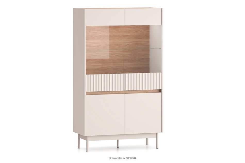 NALIA Elegante große geriffelte Vitrine creme/eiche Creme/Eiche - Foto 2