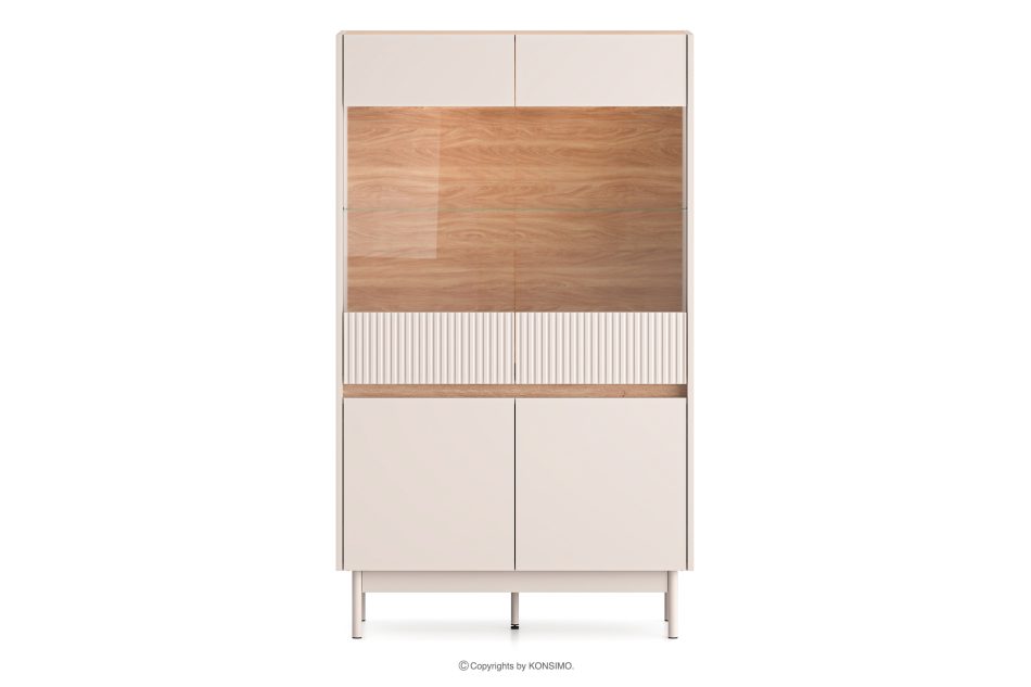 NALIA Elegante große geriffelte Vitrine creme/eiche Creme/Eiche - Foto 3