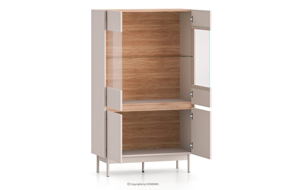 NALIA Elegante große geriffelte Vitrine creme/eiche Creme/Eiche - Foto 4