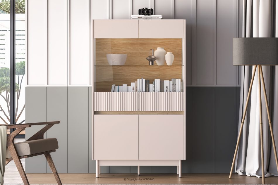 NALIA Elegante große geriffelte Vitrine creme/eiche Creme/Eiche - Foto 6
