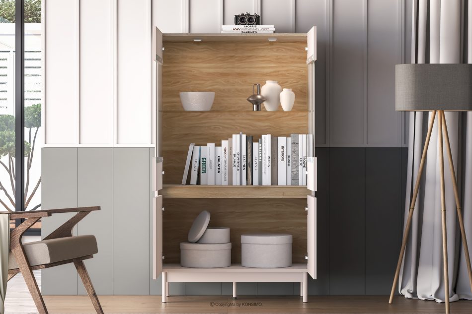 NALIA Elegante große geriffelte Vitrine creme/eiche Creme/Eiche - Foto 7