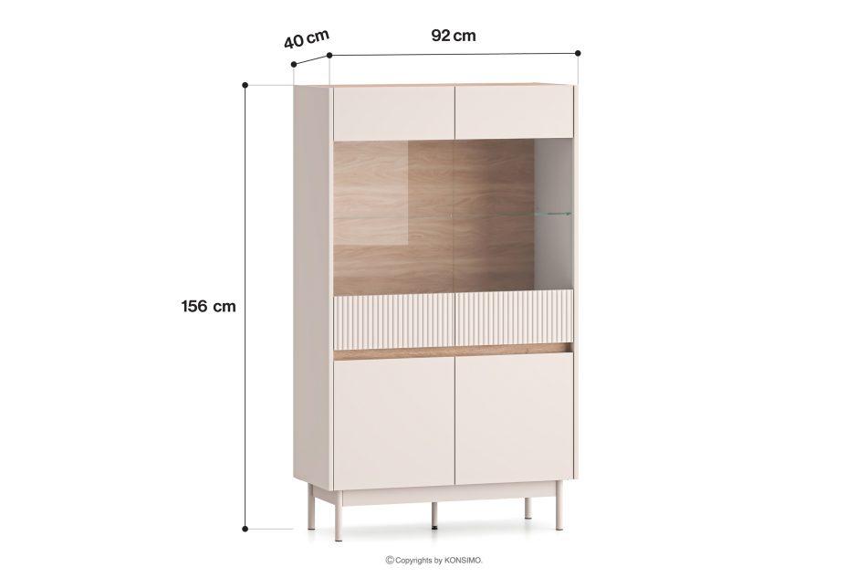 NALIA Elegante große geriffelte Vitrine creme/eiche Creme/Eiche - Foto 11