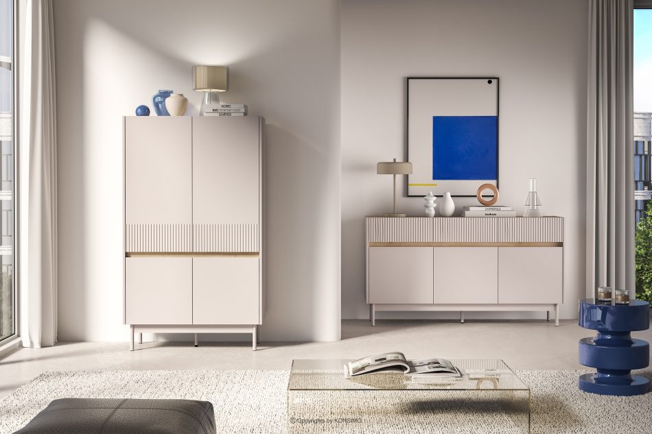 NALIA Elegante geriffelte Kommode creme/eiche Creme/Eiche - Foto 6