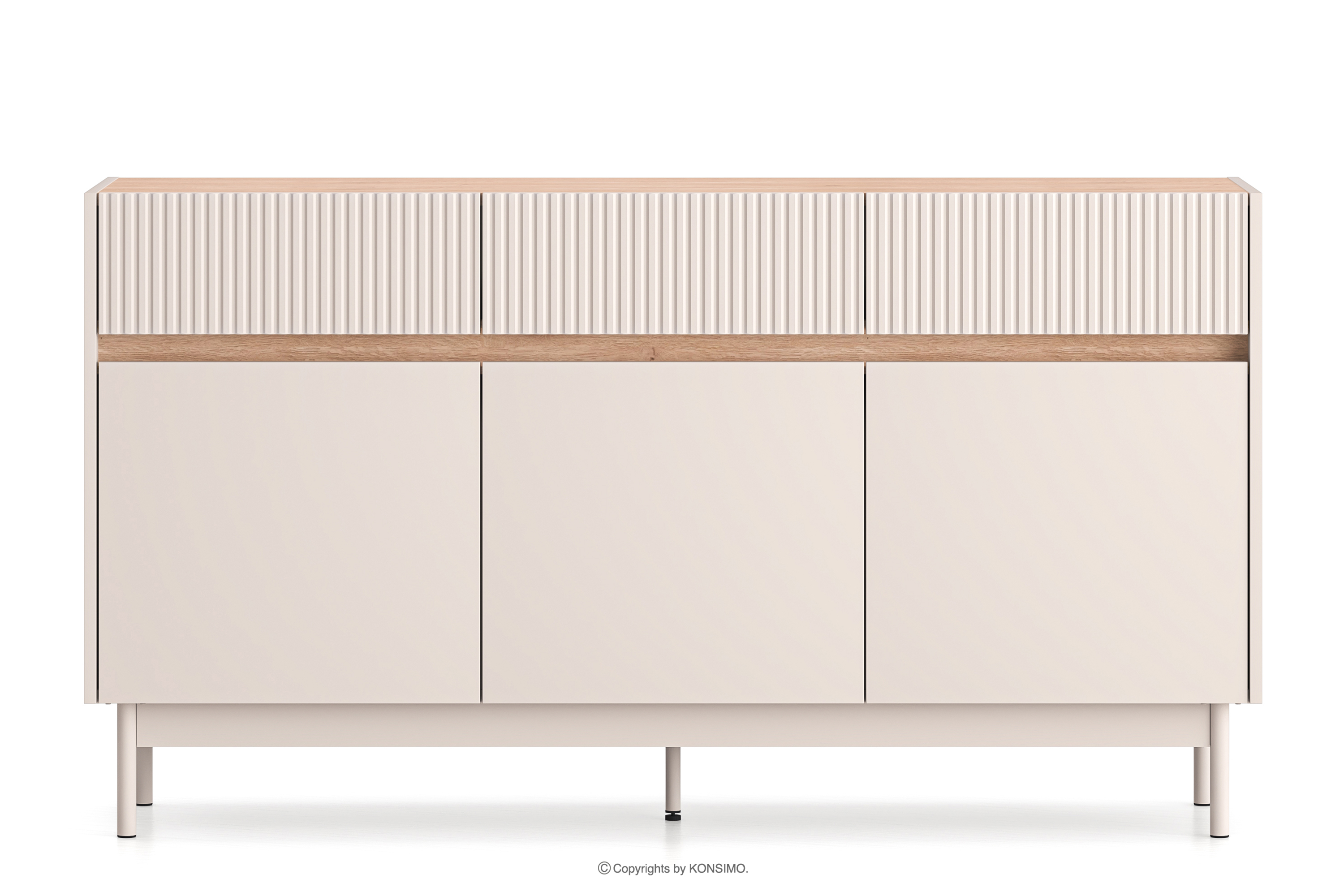 Elegante große geriffelte Kommode creme/eiche