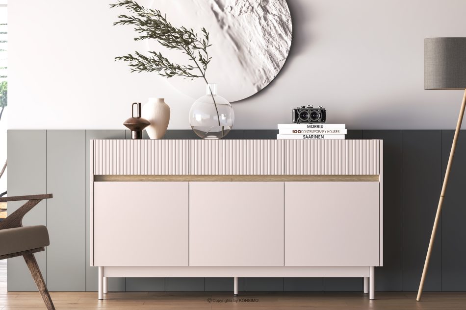 NALIA Elegante große geriffelte Kommode creme/eiche Creme/Eiche - Foto 1