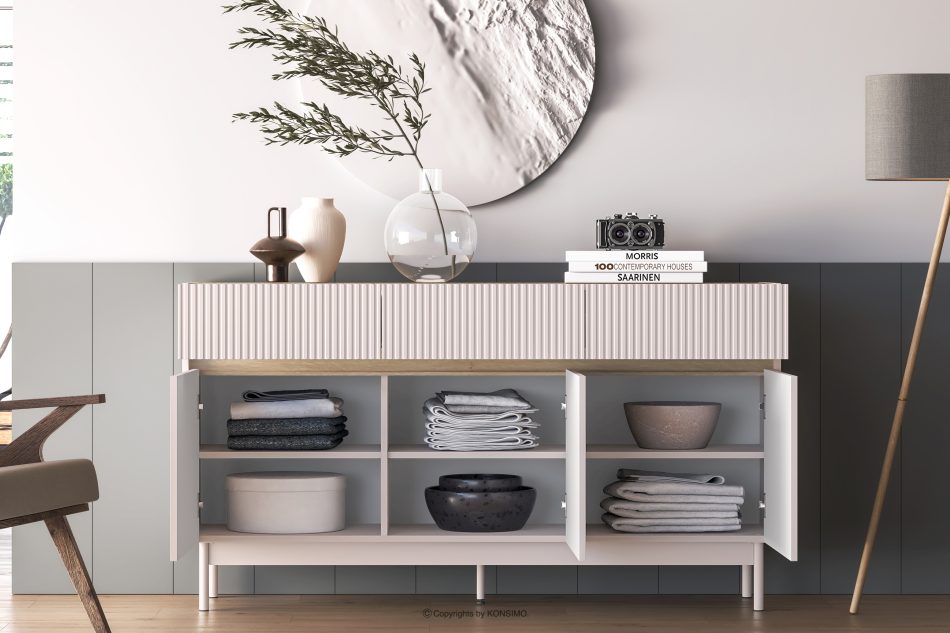 NALIA Elegante große geriffelte Kommode creme/eiche Creme/Eiche - Foto 4