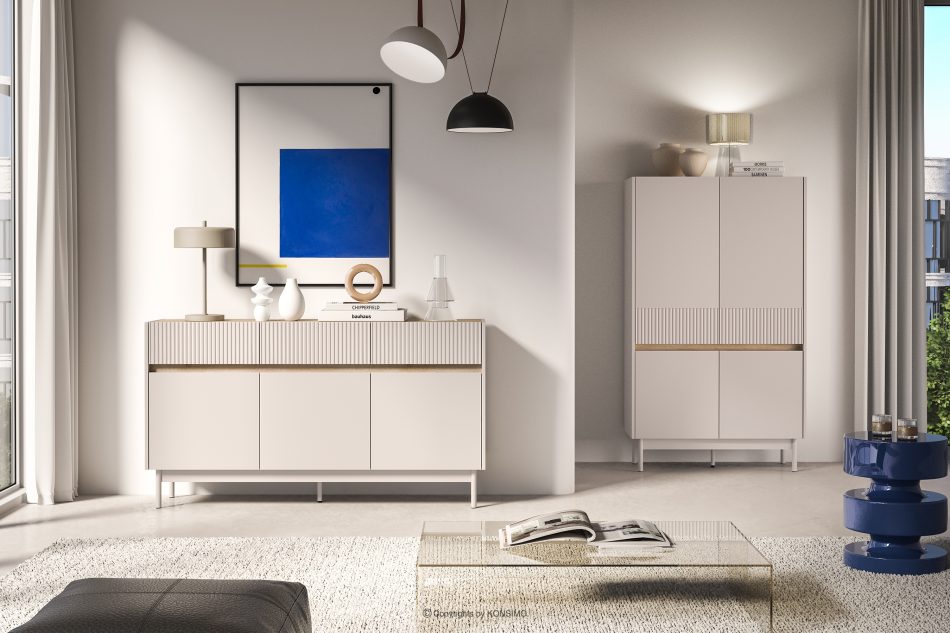 NALIA Elegante große geriffelte Kommode creme/eiche Creme/Eiche - Foto 7