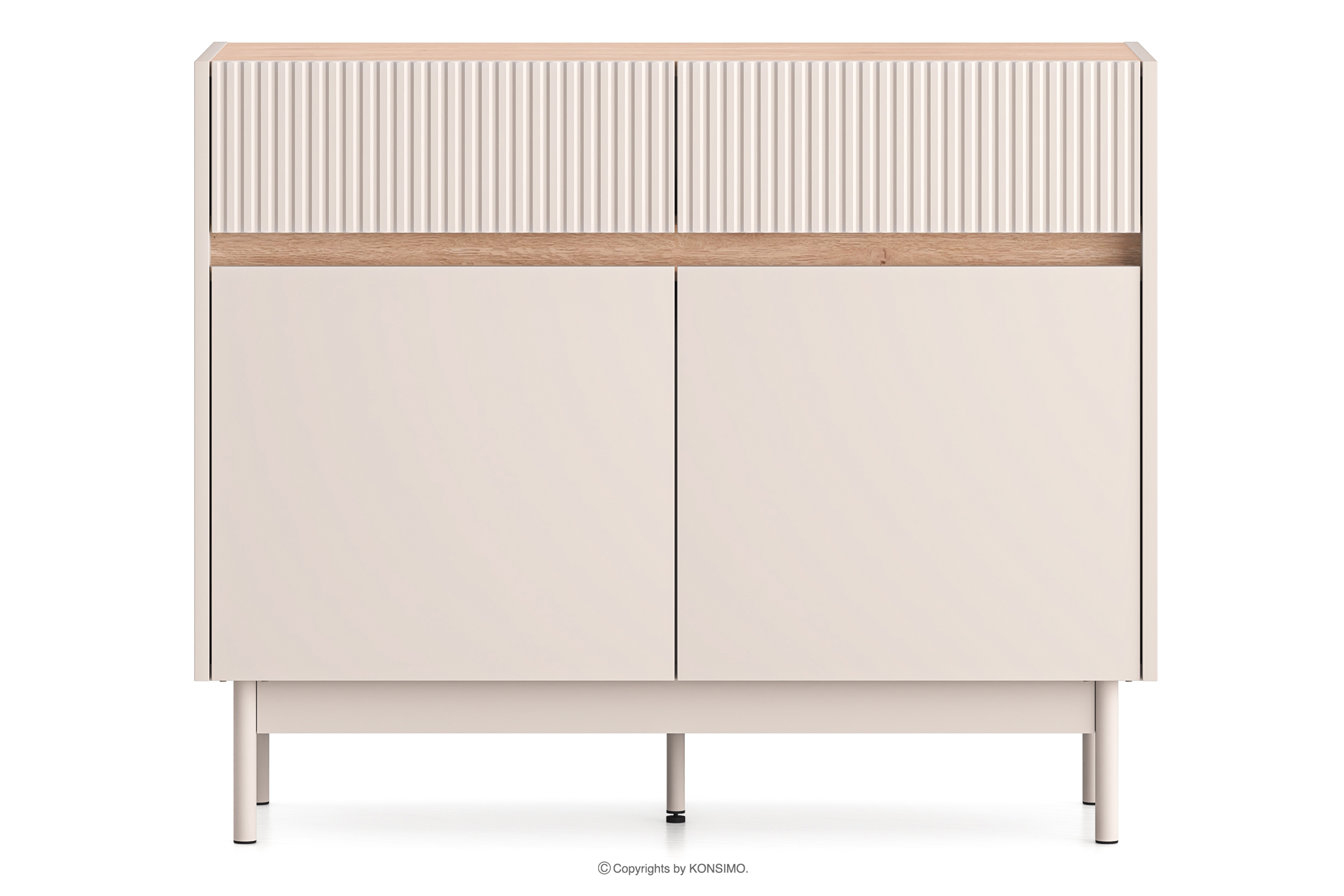 Elegante geriffelte Kommode creme/eiche