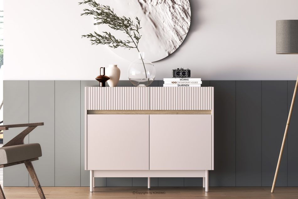 NALIA Elegante geriffelte Kommode creme/eiche Creme/Eiche - Foto 1