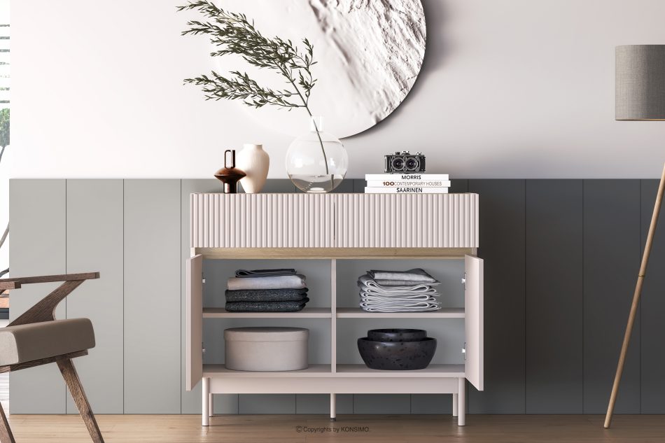 NALIA Elegante geriffelte Kommode creme/eiche Creme/Eiche - Foto 4