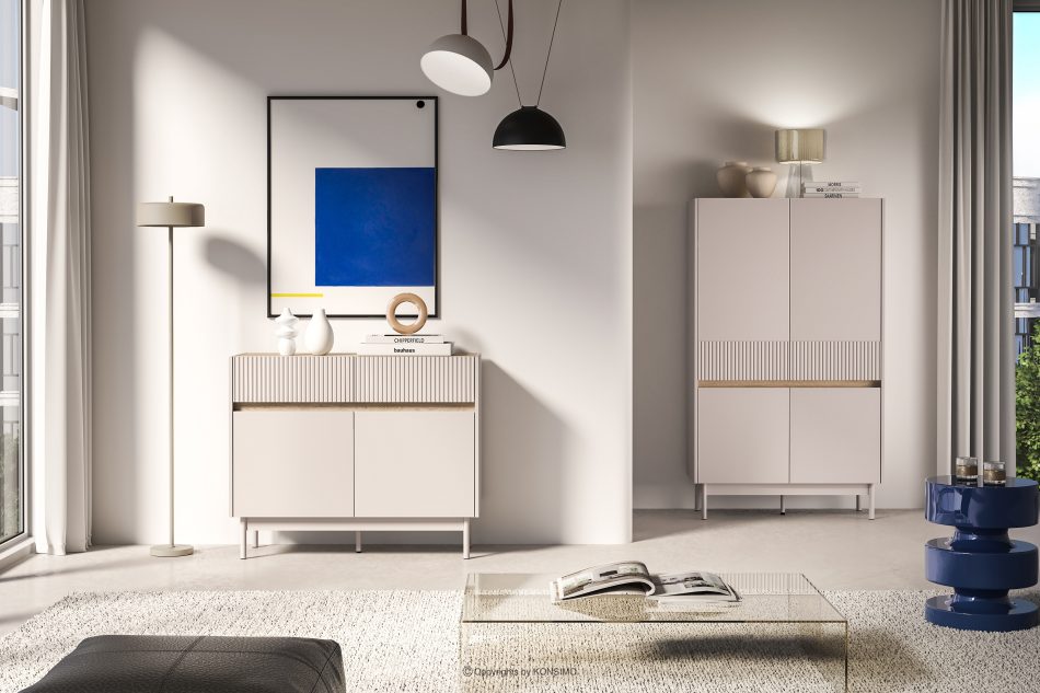 NALIA Elegante geriffelte Kommode creme/eiche Creme/Eiche - Foto 7
