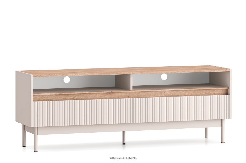 NALIA Eleganter geriffelter RTV-Schrank creme/eiche Creme/Eiche - Foto 2