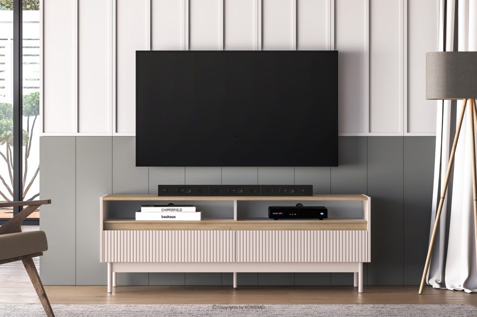 NALIA Eleganter geriffelter RTV-Schrank creme/eiche Creme/Eiche - Foto 1