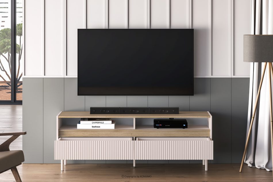 NALIA Eleganter geriffelter RTV-Schrank creme/eiche Creme/Eiche - Foto 4