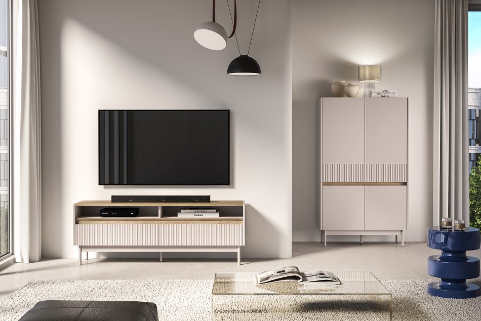 NALIA Eleganter geriffelter RTV-Schrank creme/eiche Creme/Eiche - Foto 7
