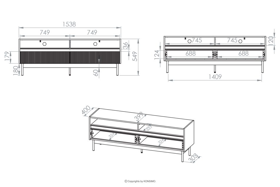 NALIA Eleganter geriffelter RTV-Schrank creme/eiche Creme/Eiche - Foto 10
