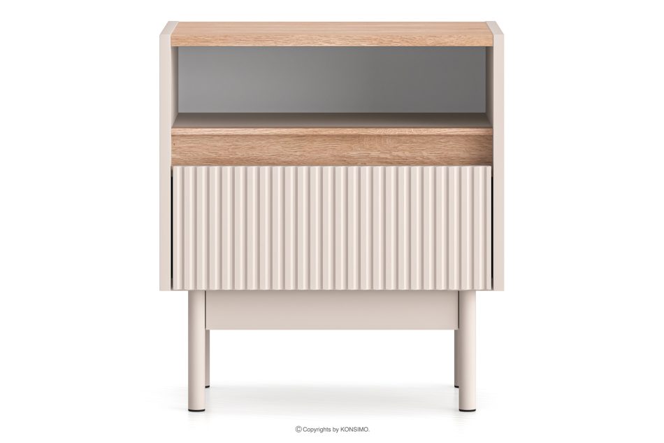 NALIA Eleganter geriffelter Nachttisch creme/eiche Creme/Eiche - Foto 0