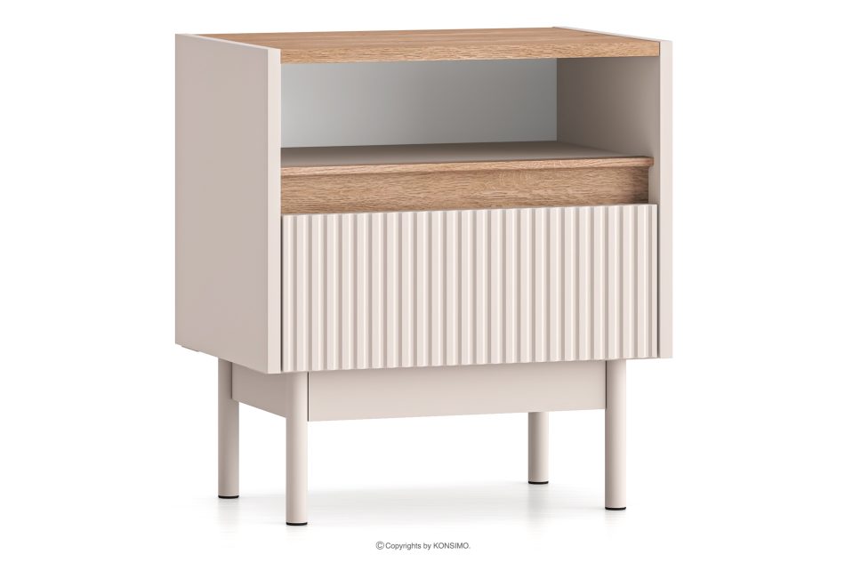 NALIA Eleganter geriffelter Nachttisch creme/eiche Creme/Eiche - Foto 2